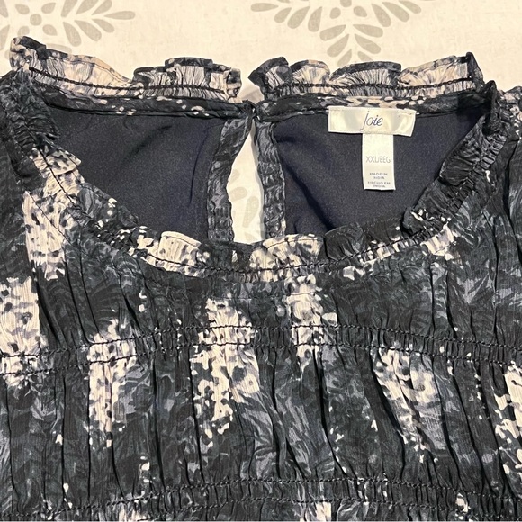 Joie Baltic Print Ruffle Smocked High Neck Sleeveless Mini Swing Dress Sz XXL - Picture 4 of 10